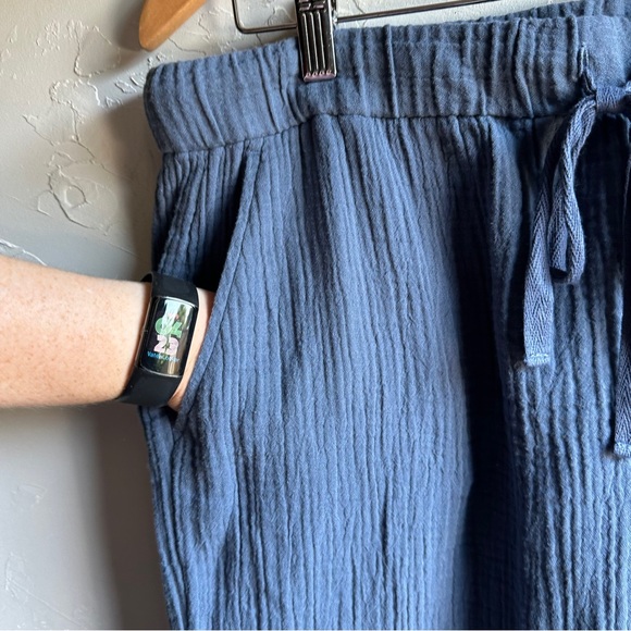 Eileen Fisher Blue Organic Cotton Gauze Wide-Leg Pant Cropped Sz L 22” Inseam - Picture 9 of 13